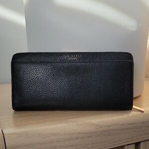 Ted Baker Large Black Pebbled Leather Full Zip Wallet w Rose Gold Hardware